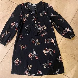 H&M+ Flowers Print Long Sleeve Shirt Dress Sz 2